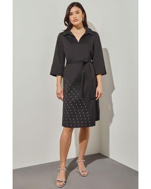 Ming Wang Knee Length Shift Dress - Gray