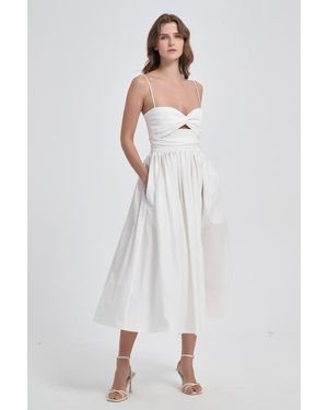 NUAJE NUAJE Reverie Twist Front Ruched Cotton Midi Dress - White