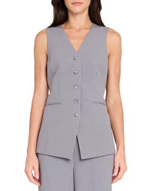 Tahari Button-Up Vest - Gray