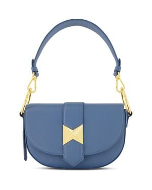 Mac Duggal Plated Hardware Grain Leather Saddle Bag - Blue