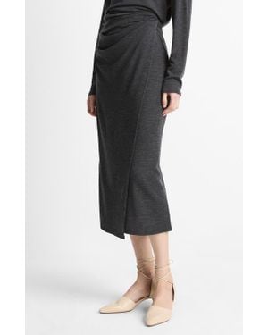 Vince Ruched Wool Blend Knit Midi Skirt - Black