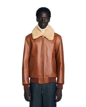 Sandro Leather Jacket With Fur Collar - Multicolor