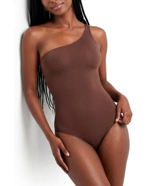 Noody Seamless Forming One Shoulder Bodysuit - Brown