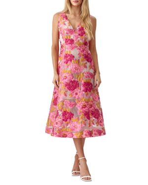 Adelyn Rae Agnes Floral Jacquard Midi Dress - Red