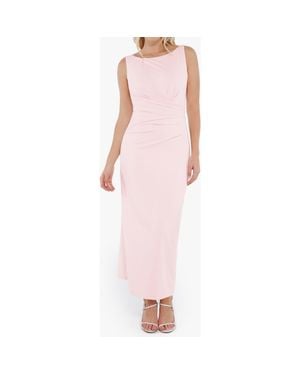 Popilush Elegant Boatneck Draped Snatched Sculpting Maxi Shapewear Dress - Pink