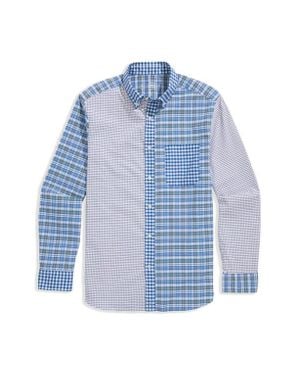 Vineyard Vines Party Pieced Performance Cotton Blend Button-Down Shirt - Blue