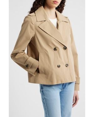 London Fog Water Resistant Double Breasted Short Trench Coat - Natural