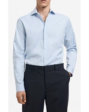 Mango Slim Fit Pinstripe Cotton Twill Button-Up Shirt - Blue