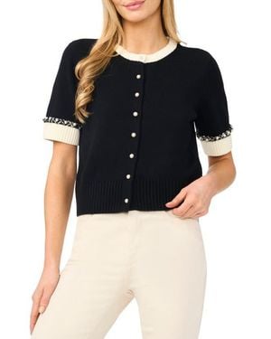 Cece Short Sleeve Crewneck Cardigan - Black