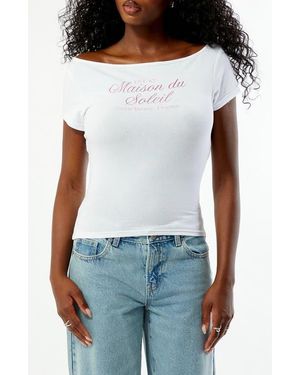 PacSun Off The Shoulder Maison Du Soleil Graphic Tee - White