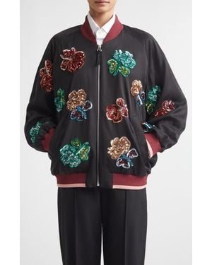 Marni Sequin Flowers Satin Bomber Jacket - Multicolor