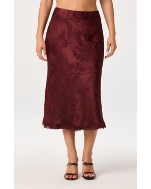 Astr Windey Satin Midi Skirt - Red