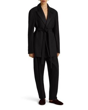 Marina Moscone Boyfriend Blazer W/ Peak Lapel & Belt - Black