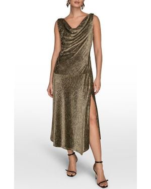 Donna Karan Cowl Neck Sleeveless Velvet Midi Cocktail Dress - Natural