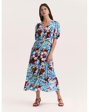 Finery London Sarah Floral Button Down Midi Dress - Blue