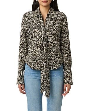 Equipment Graysen Print Tie Neck Silk Button-Up Shirt - Black