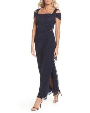 Alex Evenings Embellished Cold Shoulder Column Evening Gown - Blue