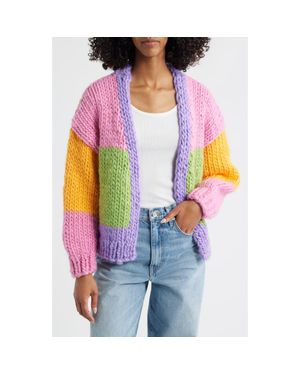 Roffe Accessories Colorblock Chunky Cardigan - Purple