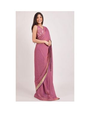 Ras Rhosyn Brocade Pre Pleated Shimmer Saree - Pink