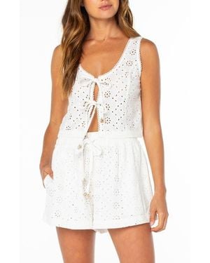 Roxy Kayla Eyelet Cotton Tie Front Top - White