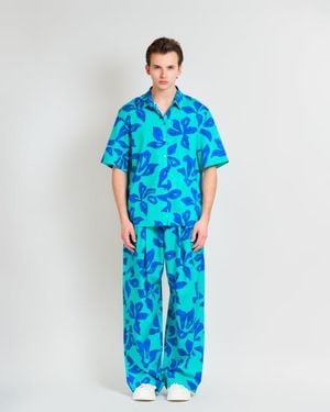 Lost Pattern Tropical Bliss Wide-Leg Palazzo Pants - Blue