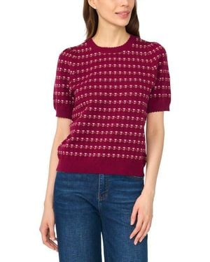Cece Flower Pointelle Short Sleeve Sweater - Red