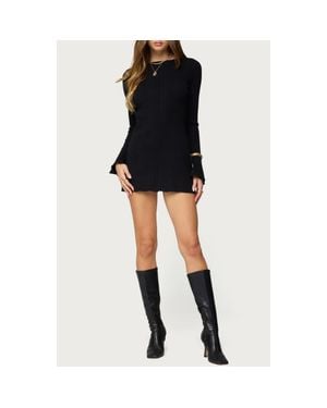Edikted Isabel Backless Long Sleeve Rib Minidress - Black
