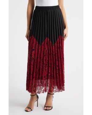 NIKKI LUND Renly Pleated Lace Skirt - Red