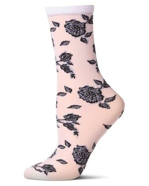 Memoi Floral Sheer Crew Socks - Pink