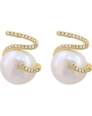 Effy 14K Baroque Freshwater Pearl & Diamond Ribbon Stud Earrings - Metallic