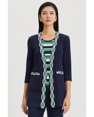 Ming Wang Heritage Checkered Trim Soft Knit Jacket - Blue