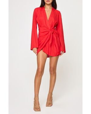 LSPACE Las Palmas Long Sleeve Cover-Up Wrap Dress - Red