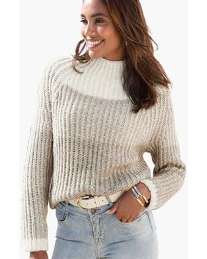Lascana Mock Neck Color Block Sweater - Gray
