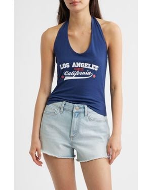 GOLDEN HOUR La Cali Varsity Halter Cotton Top - Blue