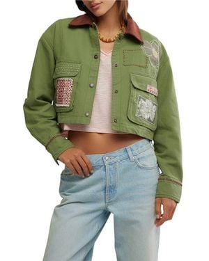 Free People Martha Workwear Appliquè Crop Jacket - Green