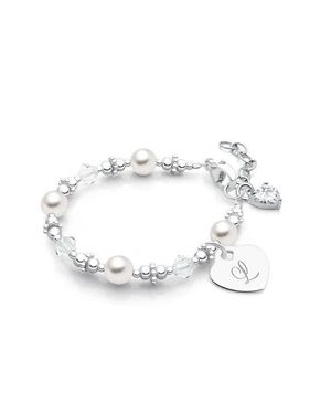 Tiny Blessings Sterling Crystals & Pearls & Engraved Initial Bracelet - White