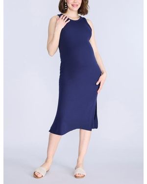 Motherhood Maternity Crew Neck Sleeveless Racerback Maternity Midi Dress - Blue