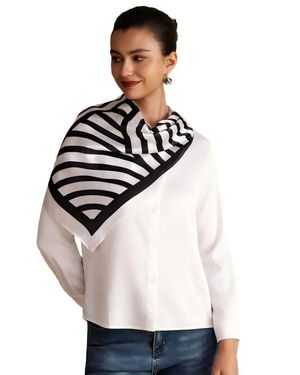 SILKSILKY Printed Square Silk Scarf - White