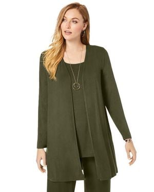 Jessica London Everyday Stretch Knit Open Front Cardigan - Green
