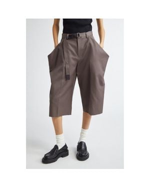 Sacai Pinstripe Belted Wool Doeskin Crop Pants - Gray