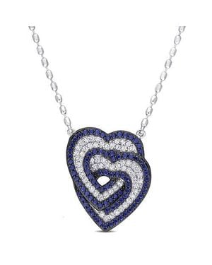 Julianna B Created & Sapphire Interlocking Heart Necklace - Blue