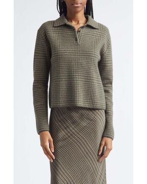 Vince Long Sleeve Check Polo Sweater - Gray