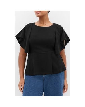 City Chic Flutter Sleeve Peplum Top - Black