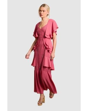 Oasis Lace Panel Ruffle Maxi Dress - Red