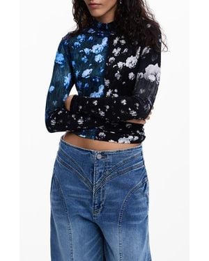 Desigual Floral Print Long Sleeve Shirt - Blue