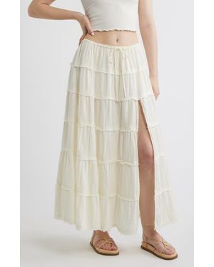 BDG Nova Tiered Gauze Midi Skirt - White