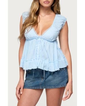 Edikted Gizelle Cotton Babydoll Top - Blue