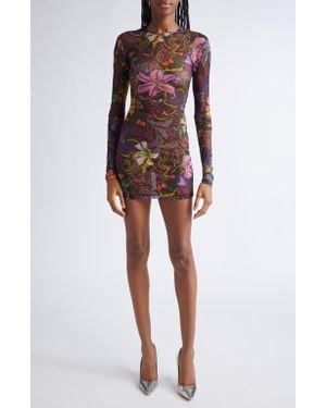 Area Hotfix Printed Long Sleeve Tulle Minidress - Red