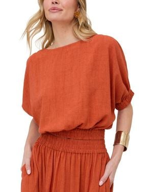 Raffya Poppy Boat Neck Top - Orange