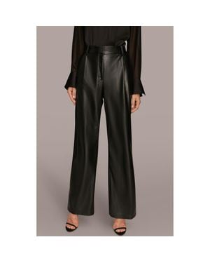 Donna Karan Faux Leather Straight Leg Pants - Black